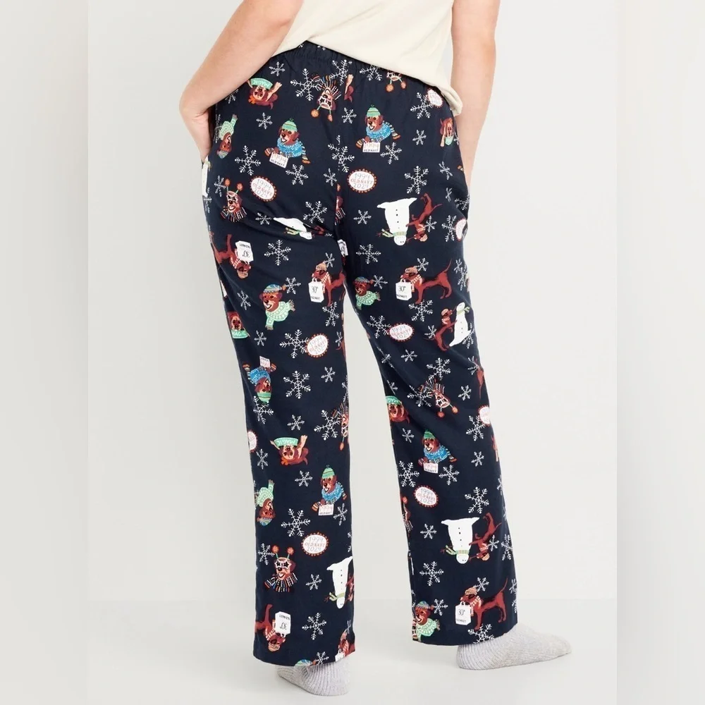 Old Navy Dark Blue Christmas Patterned Cozy Flannel Pajama Bottoms Pants Size XL